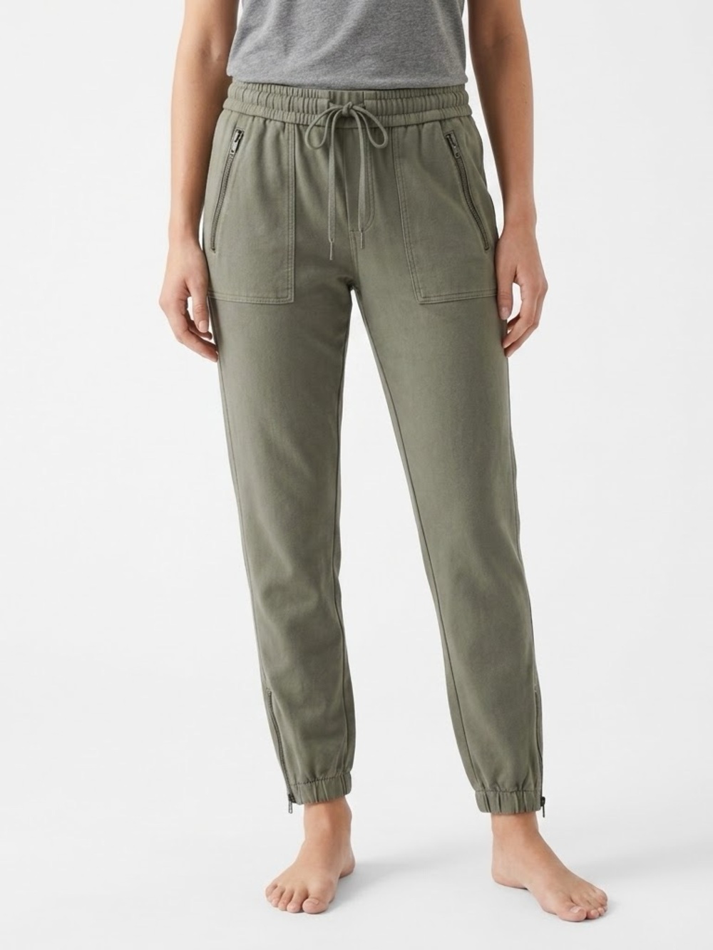 Athleta Sage Green Retro Terry Zip Cuff Jogger Pants Size 2